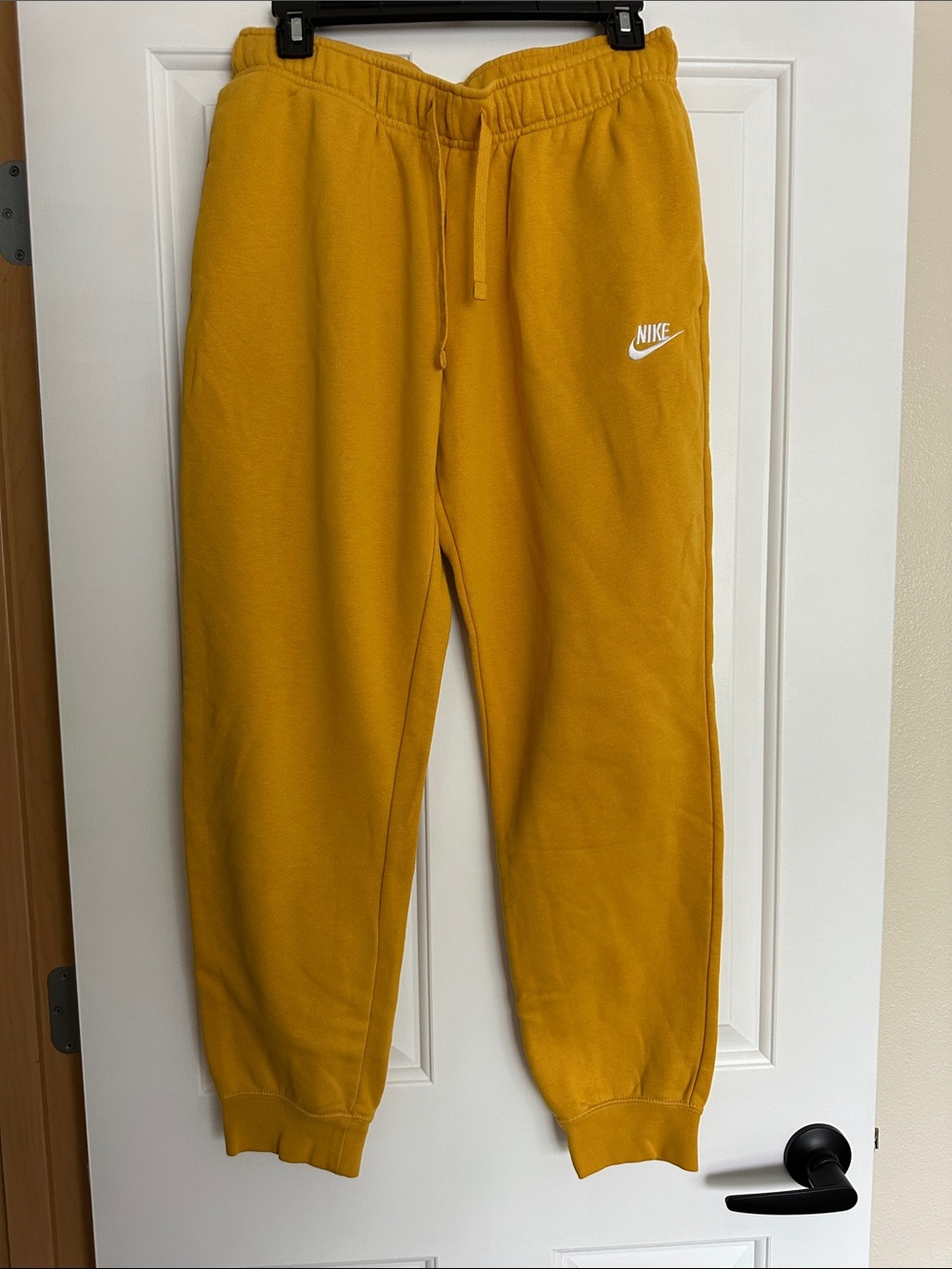 Nike Mustard Yellow Fleece Joggers with White Logo